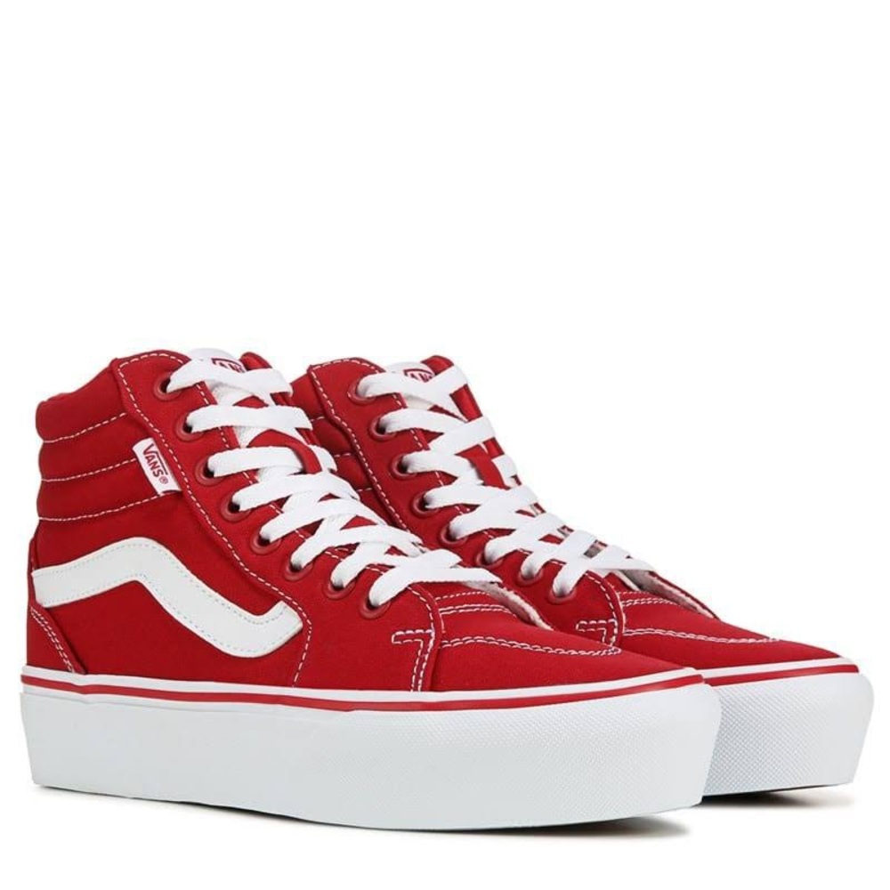 Red high top vans platform